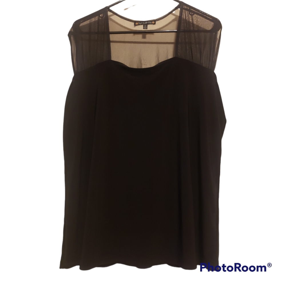 Suzie In The City Black Sheer Sleeve Shirt